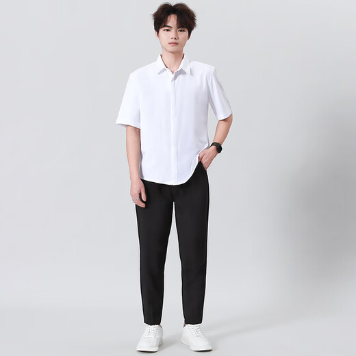 Goku Herrenanzug Shirt Set Teen Kurzarm No-Eisen Drop Top Light-professionelles Business-Forum-Interview Jobsuche weißes Hemd + schwarze Hosen 3xl Höhe 176-185 cm Gewicht 150-170jin [Jin entspricht 0,5 kg]