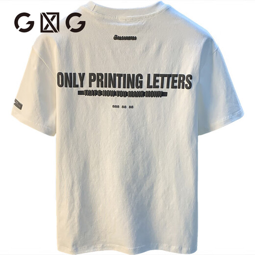 GLXLG短袖T恤男款字母印花潮牌重磅2025年夏季薄款宽松休闲半袖体恤男 白色[JSW9921] M 适合90-108斤穿