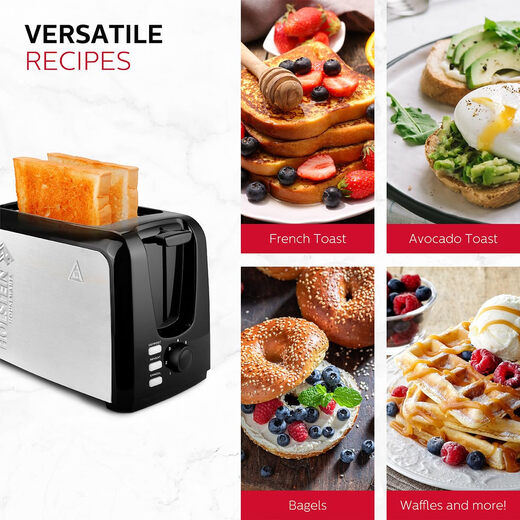 Holstein Housewares 2-Slice Toaster with 7 Browning Control Settings, Black - Perfect for toasting bread, bagels and waffles