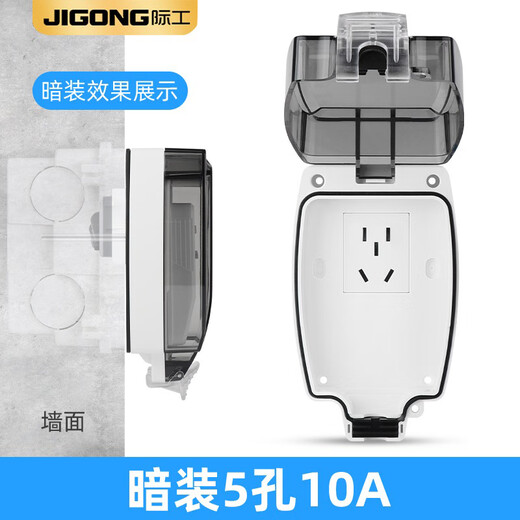 JIGO Intelligent Toilet Waterproof Socket Bathroom Toilet Leakage Protection Plug Exposed and Concealed Outdoor Splash-proof Box 10A (Exposed) Smart Toilet Socket