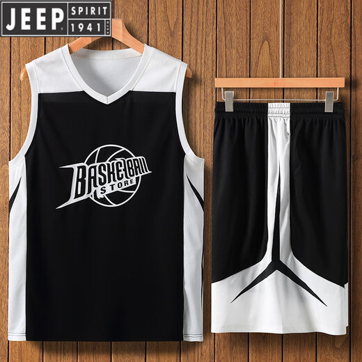 JEEP summer fattening vest men's basketball uniform sports large size sleeveless t-shirt cool quick-drying fitness running suit black gray vest + shorts 1688 8XL 240-270Jin Jin equals 0.5 kg