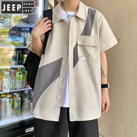 Jeep (Jeep) Camisa de verano de verano La marca retro de manga corta de manga corta de manga de mangas a gran tamaño de la camisa de la camisa japonesa del bolsillo de la camisa japonesa American Japanes