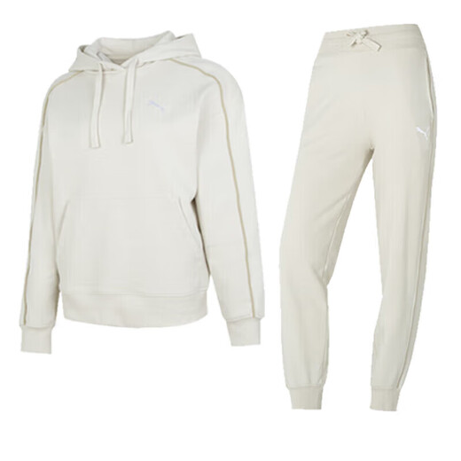 Puma (PUMA) suit cotton women knitted sportswear embroidered LOGO hooded sweatshirt pullover trousers casual pants suit/682158-87+682160-87 L