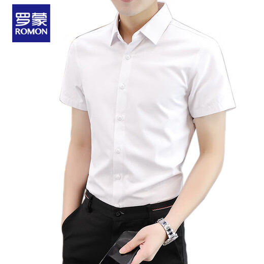 ROMON shirt men's spring and summer formal decoration work top business casual wedding best man simple pure black white shirt 916 white + 916 white 2XL