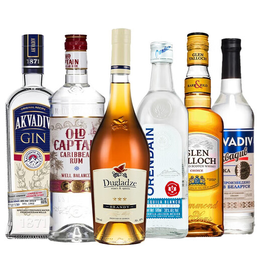 格兰道崎六大基酒 调酒套装鸡尾酒基酒 朗姆酒金酒威士忌原瓶进口 小白入门调酒套装 6瓶