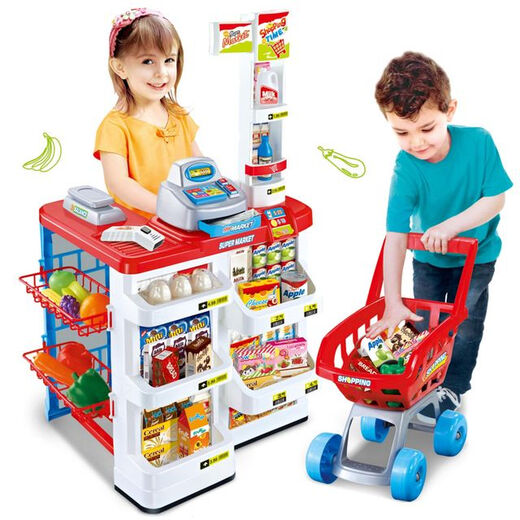 Children's House Play Toys Girls Simulate Supermarket Sales Bureau de caisse de caisse glacée Crom Candy Cart de panier