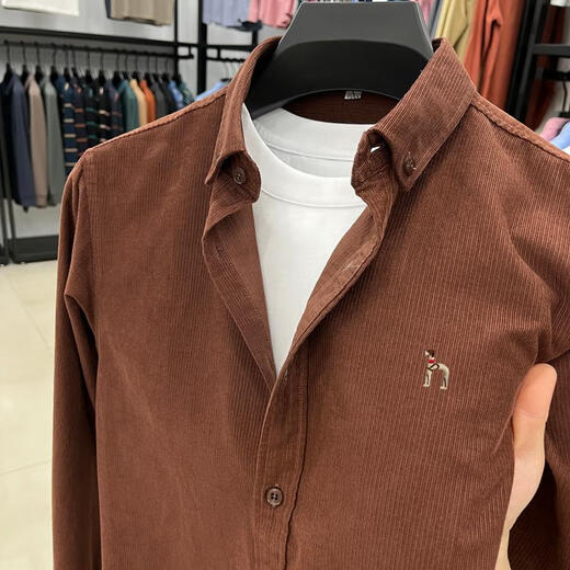 哈吉斯凯男士长袖衬衫灯芯绒纯色衬衣春秋款纯棉商务休闲寸衫 酒红 24917 2XL