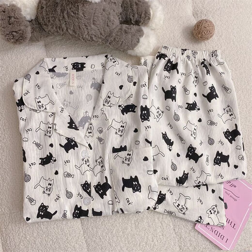 
S.SOFEA cloud cotton cat pajamas women's long-sleeved Japanese cute home clothes set 826# black and white cat 175 L