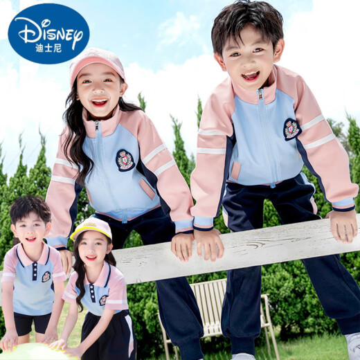 迪士尼小学生校服夏装短袖毕业运动服儿童班服套装学院风幼儿园夏季园服 6623男生红色【袜子+徽章】 100 cm