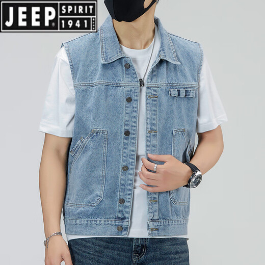 Jeep (Jeep) Color claro 2025 Nuevo chaleco de mezclilla Men sueltos de gran tamaño retro Vest Capacalizador de trabajo Horse Workwear Chaqueta de marca moderna 6231# Retro Blue 2xl (recomendado 160-175Jin [Jin iguala 0.5 kg])