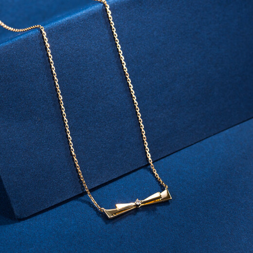 Chirping bow stone set chain 18K gold stone pendant Au750 necklace chain bow tie color gold adjustment chain F-G/Excellent white 20 points or less ungraded 18K rose gold 38+5cm