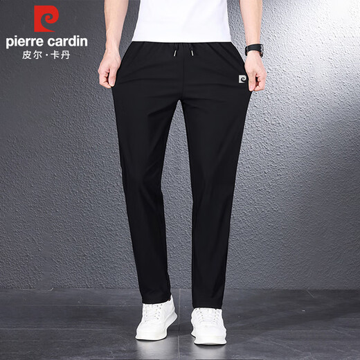 皮尔卡丹（pierre cardin）休闲裤男夏季冰丝轻薄直筒裤男士弹力速干长裤子男装 黑色 XL