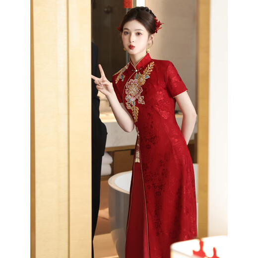Fuyi Haoxin Chinese style engagement cheongsam for women small red toasting suit bride summer high-end Xiuhe suit homecoming suit S