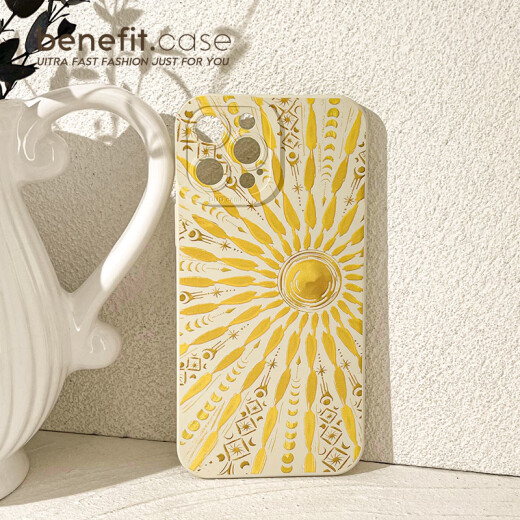 Shell Zhitong Summer Personality Golden Sun Adecuado para iPhone16Promax Apple 15Pro Case de teléfonos móviles 13 New 14 Sets 12 Creative 11 todo incluido XSMAX Silicone XR Anti-Fall 8p Antique White 01QP12108TE ORO TOMO iPhone16Promax