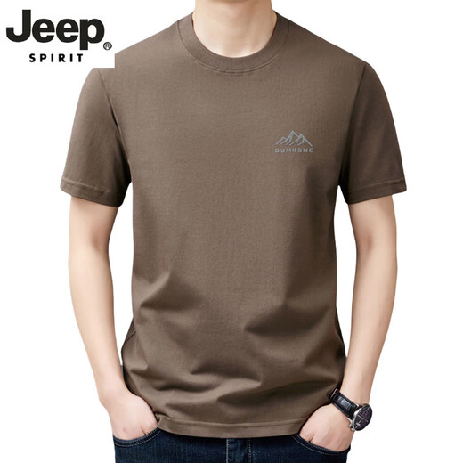 JEEP SPIRIT高端纯棉短袖t恤男士潮流圆领半袖上衣夏季薄款休闲凉体恤衫男T 短*袖山峰9929黑色 M 165建议90-120斤