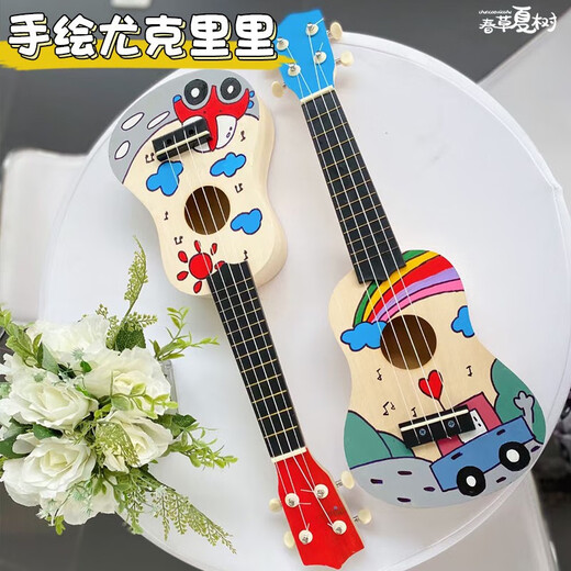 Andere Neujahrsgeschenkversammlung Ukulele DIY kleine Gitarre handgefertigtes Materialpaket Holz bemalte Graffiti Aktivität Große Menge kann reduziert werden, um Kundendienstberatung 21 Zoll zu kontrolliert werden