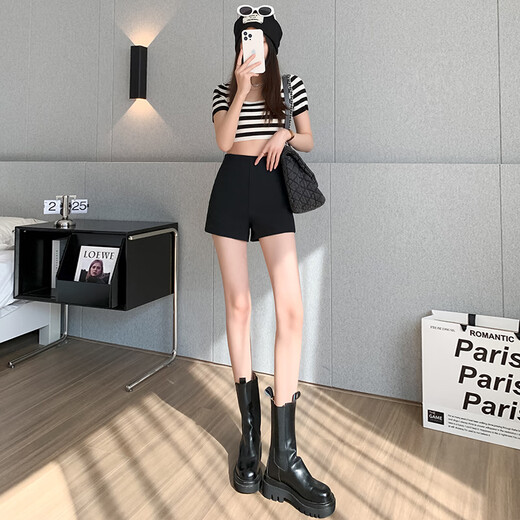 Smart Air schwarze Shorts Damenanzug elastische Oberbekleidung enge Hüfthose 2025 Sommer vielseitiges Abnehmen hohe Taille Hot Girl Hotpants schwarz M