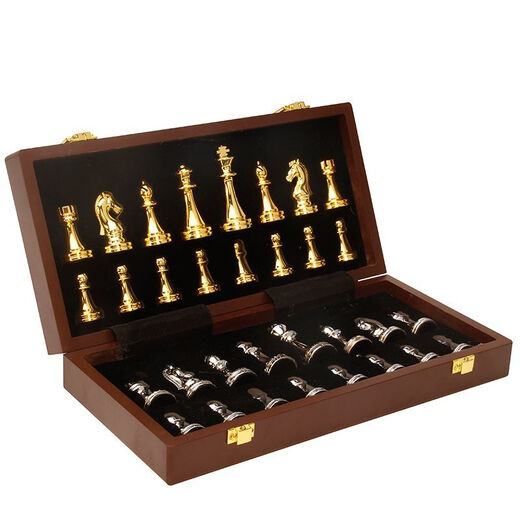 誉静金属象棋套装木质折叠棋盘比赛专用象棋chess 金色+亮色 6630(大号)王高7.6cm