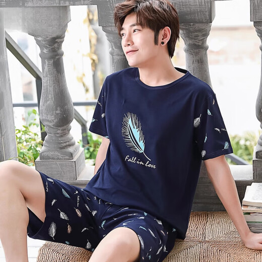 Langsha (langsha) 2025 new pajamas men's summer thin pure cotton shorts shorts cotton teenagers summer home clothing set YZT679 M [80-100Jin [Jin equals 0.5 kg] wear]