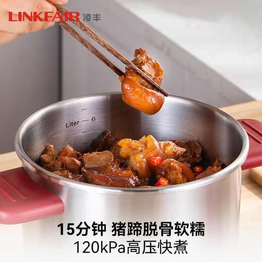 Lingfeng pressure cooker household explosion-proof pressure cooker stainless steel pressure cooker one-hand opening and closing universal gas induction cooker red with glass lid + steamer 22cm 7L