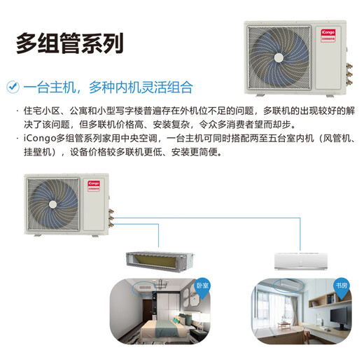 Chigo Central Air Conditioning Multi-connected Multi-tube Air Conditioner Energy Saving and Power Saving New Energy Efficiency Level 1 Meizhi Edition Large 3 HP Level 1 Energy Efficiency One to Two Air Ducts Wall-mounted Type for Free Matching