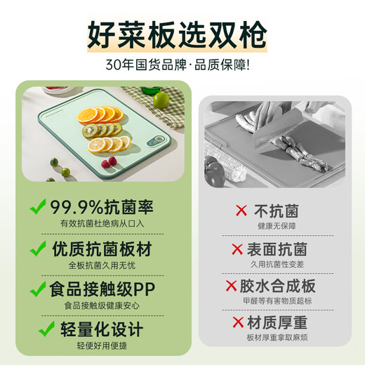 双枪（Suncha）抗菌防霉切菜板水果辅食板家用双面案板粘板塑料砧板36*26*1
