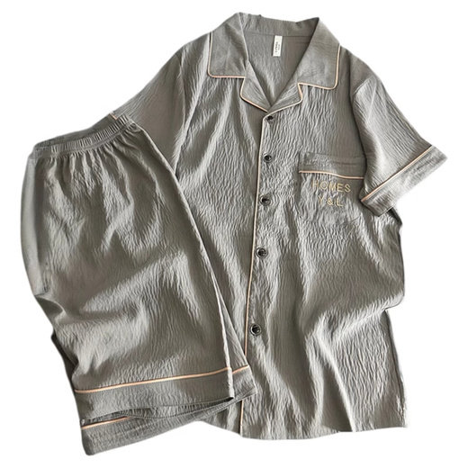 LangSha 2026 nouveau pyjama en coton nuage pour hommes été mince à manches courtes ensemble de vêtements de maison amples pour hommes peut être porté à l'extérieur 12529 L (la hauteur recommandée est d'environ 170, le poids 100 ~ 130Jin est égal à 0,5 kg