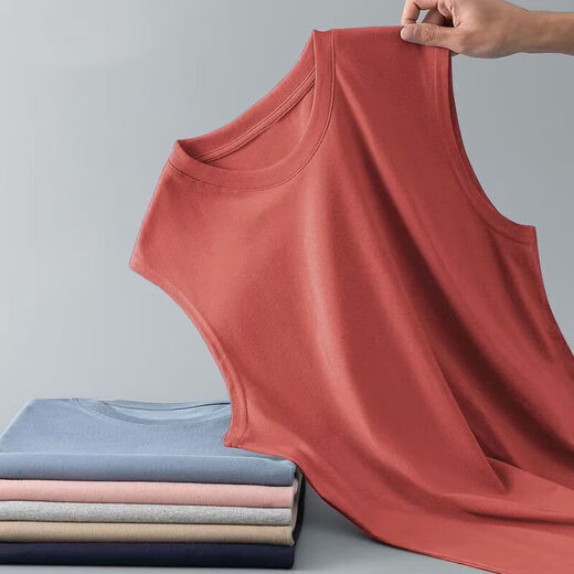 2025纯色坎肩打底衫男纯白圆领薄款无袖T恤休闲运动背心上衣 坎肩-140-雾蓝 2XL