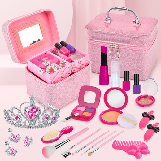 Kinder simulierte Kosmetik -Schminktisch Set Manicure Lippenstift Mascara Beauty Box Girl Toy Geschenkbox Ein Puder -PU -Paket Simuliertes Spielzeug 21 Stück