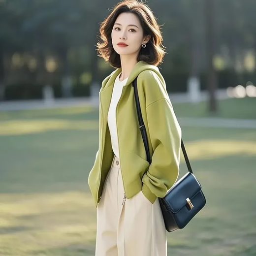 皮尔卡丹（pierre cardin）2025早春新款小个子设计感百搭小众不撞款开衫卫衣绿色外套女 紫色 棉 XL 【建议120-130斤】