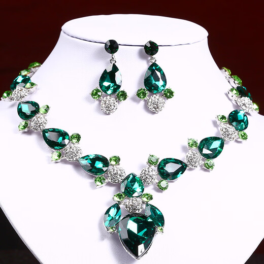 Yadige European and American fashion jewelry set chain temperament versatile rhinestone gemstone necklace earrings set women's dress banquet accessories green