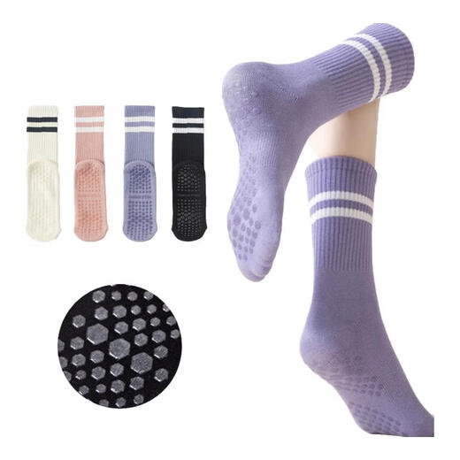 Yuan Knight Frank non-slip yoga socks for women summer mid-length dance socks sports long Pilates combed cotton fitness socks for women black+pink+purple+white parallel bar yoga 4 pairs one size fits all non-slip yoga socks