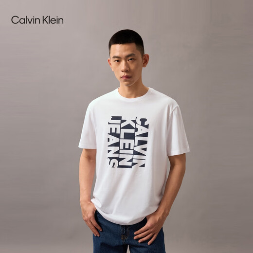 Calvin KleinJeans25 Spring and Summer Men's Casual Commuter ck Letter Print Pure Cotton Knitted Short Sleeve T-Shirt 4RB832G YAA-Moonlight White M
