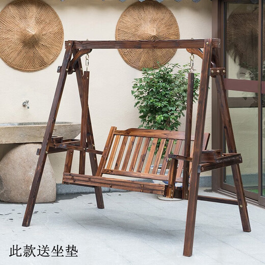 盛汐户外秋千吊椅家用室内阳台吊床椅室外庭院实木休闲荡秋千简约摇椅 699灰色木顶秋千