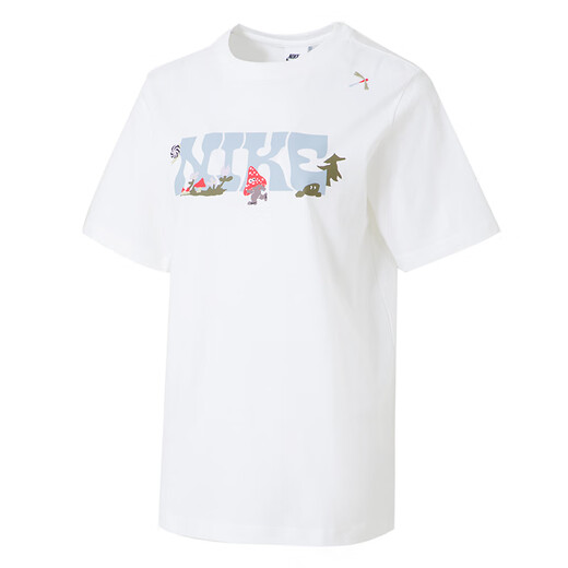 耐克（NIKE）女装运动套装25夏新款舒适透气时尚印花短袖T恤宽松五分裤两件套 IF0607-100+HM8980-010 L