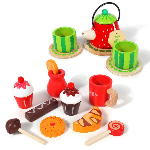 Große Hand hält kleine Hände neue hölzerne Kinder Nachmittagstee Dessert Simulation Tee Set Handheld Box Baby Rollenspiele Nachmittagstee (Modell 761