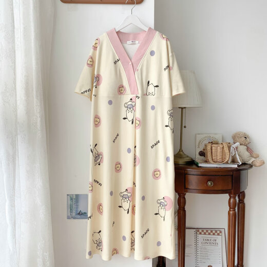 草景家孕妇睡衣夏季短袖待产裙带胸垫月子服医院进产房大码哺乳裙可外穿 QSY16813短袖裙子 L码 建议体重95-120斤左右