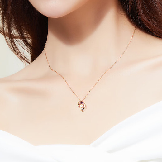 Promise of Love Dolphin Love 18K Color Gold Necklace Women's Rose Gold Jewelry Chinese Valentine's Day Birthday Gift for Girlfriend