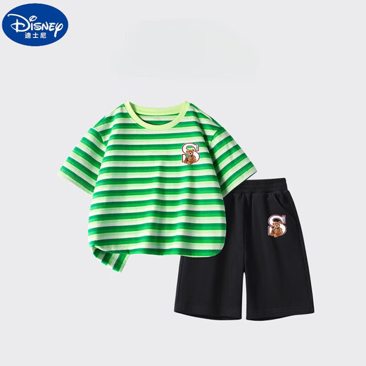 Disney boys suit summer new children's cotton t-shirt shorts suit large children's striped short-sleeved sports pants two-piece set DDB13688 gray + N11762K black 120 cm height 110-120 cm Age 6-7 years old