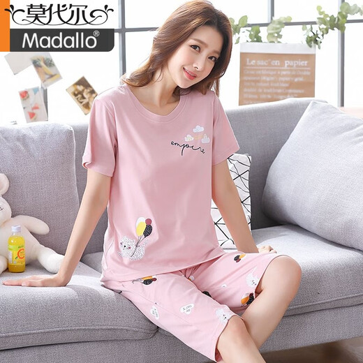 莫代尔100%纯棉睡衣女夏季短袖七分裤两件套装宽松大码可外穿家居服 短袖七分裤:LG6623 XL 建议115-125斤穿