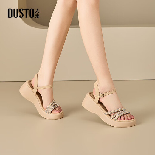 Dadong Beach Sandals Shoes Women's Shoes 2025 Summer NUEVO ALIMO TELO CASA CASA TELO CUBIERTO Diamante X1253 beige 36