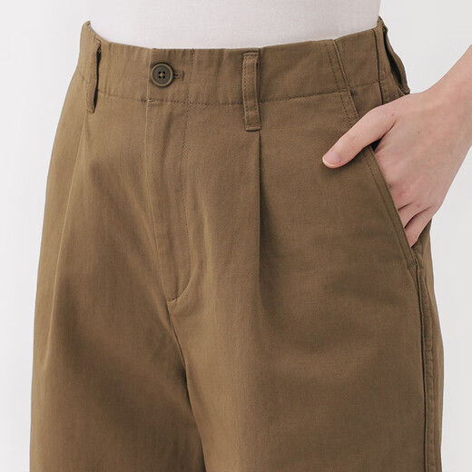 MUJI Women's Uneven Thickness Cotton Thread Mercerized Twill Pleated Pants Women's Pants 25 Years Summer Shorts Women's Dark Beige M (160/66A)