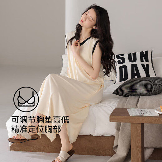莫代尔背心睡裙女夏季莫代尔长裙2025新款高级感无袖孕妇睡衣带胸垫薄款 12004D L