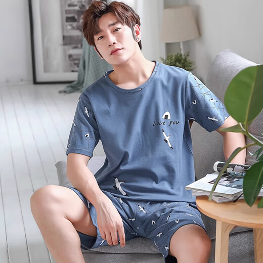 Langsha (langsha) 2025 new pajamas men's summer thin pure cotton shorts shorts cotton teenagers summer home clothing set YZT679 M [80-100Jin [Jin equals 0.5 kg] wear]