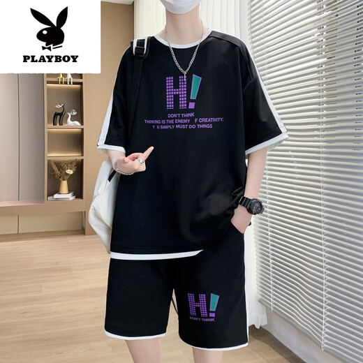 Playboy (Playboy) T-shirts à manches à manches courtes pour les étudiants avec Big Children's Ice Silk Shorts à manches courtes de 12-15 ans