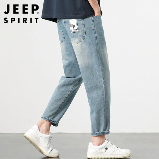 JEEP SPIRIT吉普牛仔裤男春夏季高街休闲裤子男士水洗小脚九分裤 蓝色  32 