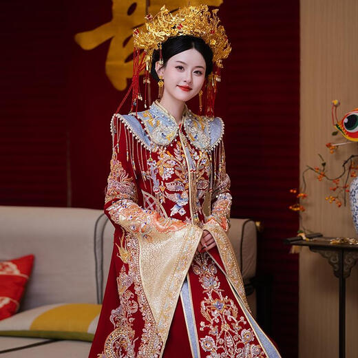 
Qinchi phoenix crown and robe full set of wedding dress Xiuhe clothes wedding dress 25 new style bride Chinese wedding wedding dress Heavy Industry gets married N-969 M All size