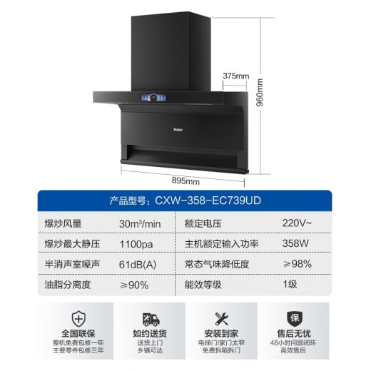 Haier Frequency Conversion Cruise Top Side Dual Saug Range Kapuze 30 Kubikwürfel Großseck Saug EC739Ud drei Saugbereich