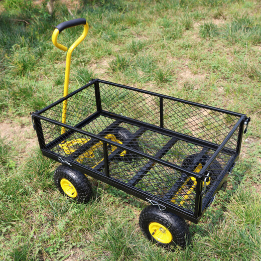 NAOISKEY 4016 Tool Trolley Flatbed Truck Trailer Tiger Cart Roasted Sweet Potato Cart Foldable Net Cart Side Block Removable With Pump Single-layer Pneumatic Wheel Yellow + Black