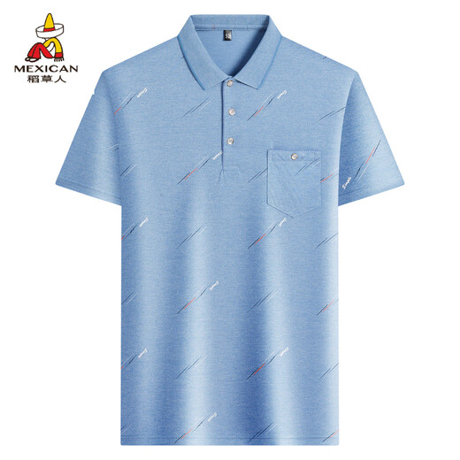 Vogelscheuche (mexikanische) Mitte des Herren-Revers mit kurzärztem T-Shirt Daddy Anzug im Sommer dünne Polo-Hemd mittlerer und ältere Eisseide halbärmelige Männer alte Mann Teise Seide-9855 Graues echtes Taschen M 48/165